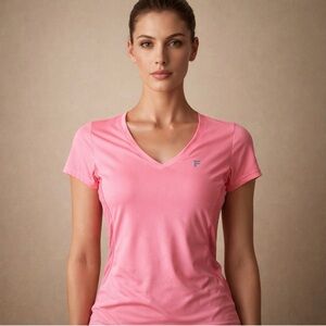 FILA Salmon Pink V-Neck Short Sleeve Tee Athletic Tee Size XS